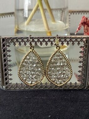 Francesca's Collections Gold Teardrop Crystal Cluster Earrings